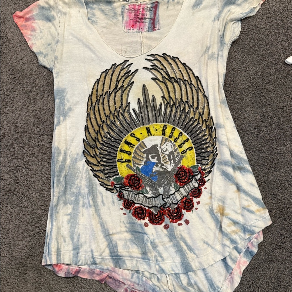 Tie dye Guns N’ Roses jeweled top